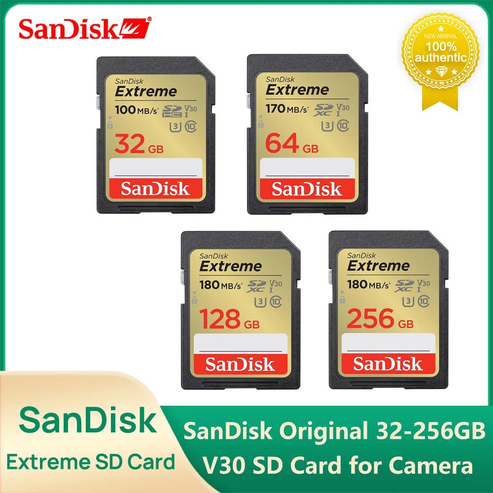 SanDisk ͽƮ SD ī ޸ ī, C10 U3 V30, 4K , 32GB, 64GB, 128GB, 256GB, ִ 180 MB/s SD ī, ī޶  ڴ